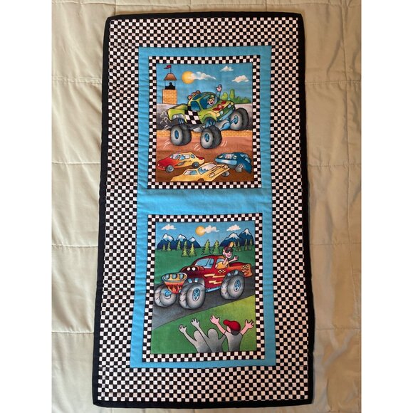Wall Hanging Quilt Cars Trucks Racing Cute 100% Cotton - Picture 1 of 5